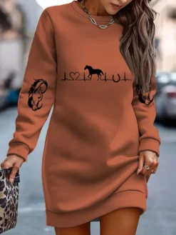 Women's Sweatshirt Dress Casual Dress Mini Dress Warm Fashion Outdoor Vacation Going Out Crew Neck Print Print Regular Fit White Red Blue S M L XL XXL