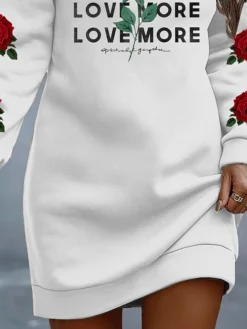 Women's Casual Dress Sweatshirt Dress Winter Dress Letter Rose Print Crew Neck Mini Dress Fashion Streetwear Outdoor Daily Long Sleeve Loose Fit White Fall Winter S M L XL XXL -HANs Plus Size Style Shop rfkitq1693914668550