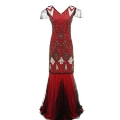 Women's Retro 1920s Sequin Dress Long Dress Maxi Dress Party Evening Party Sequins Mesh Geometric V Neck Short Sleeve Regular Fit Spring Fall 2023 Black Red S M L XL -HANs Plus Size Style Shop rfskzx1692849398987