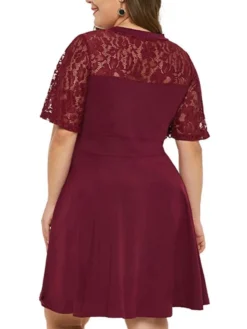 Women‘s Plus Size Curve Party Dress Solid Color V Neck Ruched Short Sleeve Fall Spring Casual Prom Dress Maxi Long Dress Casual Daily DressHomecoming DressLace -HANs Plus Size Style Shop rgulwd1640249954331