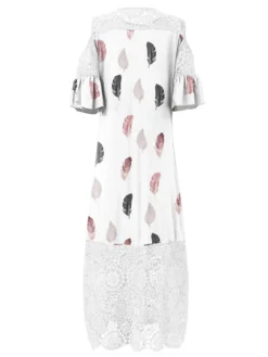 Women‘s Plus Size Curve Holiday Dress Floral Crew Neck Lace Half Sleeve Fall Spring Maxi Long Dress Date Vacation Dress Print -HANs Plus Size Style Shop rgzsjy1654584187985