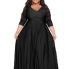 Women‘s Plus Size Curve Party Dress Solid Color V Neck Ruched Long Sleeve Winter Fall Stylish Elegant Maxi Long Dress Formal Party Dress