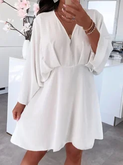 Women's Casual Dress Plain Dress Spring Dress Mini Dress Ruched Daily Date Going Out Fashion Basic V Neck Long Sleeve 2023 Loose Fit Black White Pink Color S M L XL Size -HANs Plus Size Style Shop rjagjo1692161490907