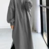 Women's Casual Dress Hoodie Dress Long Dress Maxi Dress Active Daily Outdoor Holiday Vacation Hoodie Solid Color Loose Fit ArmyGreen Black Green S M L XL XXL