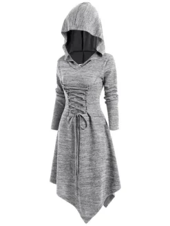 Women's Casual Dress Hoodie Dress Midi Dress Daily Basic Outdoor Vacation Going Out V Neck Pure Color Solid Color Loose Fit Black Burgundy Gray S M L XL XXL