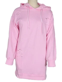 Women's Casual Dress Hoodie Dress Plain Dress Mini Dress Pocket Ripped Outdoor Daily Going Out Active Fashion Hooded Long Sleeve 2023 Loose Fit Pink Khaki Army Green Color S M L XL Size -HANs Plus Size Style Shop rklhlv1694487171016