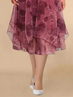 Women's Plus Size Curve Two Piece Dress Set Casual Dress Print Dress Outdoor Daily Fashion Elegant Layered Print Midi Dress Crew Neck 3/4 Length Sleeve Floral Fuchsia Spring Fall L XL XXL 3XL 4XL -HANs Plus Size Style Shop rkmywl1692340702526