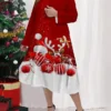 Women's Plus Size Curve Casual Dress Dress Set Two Piece Dress Santa Claus Elk Midi Dress Long Sleeve Print Crew Neck Fashion Outdoor White Red Fall Winter L XL XXL 3XL 4XL