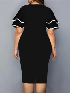 Women‘s Plus Size Curve Party Dress Floral Crew Neck Ruffle Short Sleeve Spring Fall Work Casual Prom Dress Midi Dress Casual Daily DressPrint -HANs Plus Size Style Shop rkymnz1637920826888