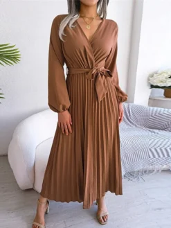 Women's Casual Dress Swing Dress Long Dress Maxi Dress Black Red Royal Blue Long Sleeve Pure Color Lace Up Spring Fall Winter V Neck Fashion 2023 S M L XL -HANs Plus Size Style Shop rlagav1670581796258