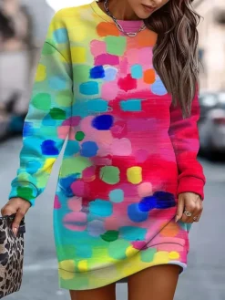 Women's Casual Dress Sweatshirt Dress Winter Dress Graffiti Print Crew Neck Mini Dress Fashion Streetwear Outdoor Daily Long Sleeve Loose Fit Red Navy Blue Blue Fall Winter S M L XL XXL