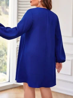 Women's Plus Size Curve Party Dress Cocktail Dress Wedding Guest Dress Midi Dress Blue Long Sleeve Color Block Patchwork Spring Fall Winter V Neck Fashion Birthday Wedding Guest Vacation XL XXL 3XL -HANs Plus Size Style Shop rmscrz1692170752341
