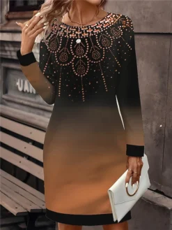 Women's Casual Dress Sweatshirt Dress Mini Dress Active Fashion Outdoor Holiday Vacation Crew Neck Print Floral Loose Fit Blue Purple Orange S M L XL XXL -HANs Plus Size Style Shop rmsfff1695195913386