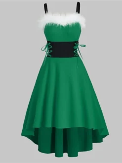Women's Christmas Swing Dress Slip Dress Vintage Dress Midi Dress Green Black Wine Sleeveless Pure Color Backless Winter Fall Autumn Spaghetti Strap Fashion Daily Date 2022 S M L XL XXL 3XL -HANs Plus Size Style Shop rnbgeb1667815072677