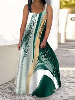 Women‘s Plus Size Curve Casual Dress Swing Dress Tank Dress Color Block Butterfly Long Dress Maxi Dress Sleeveless Print V Neck Modern Daily Blue Sky Blue Summer Spring L XL XXL 3XL 4XL -HANs Plus Size Style Shop rnngsv1683626929574