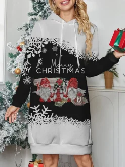 Women's Christmas Casual Dress Hoodie Dress Mini Dress Warm Fashion OutdoorHoliday V Neck Print Santa Claus Snowman Snowflake Loose Fit Black Wine Gray S M L XL XXL -HANs Plus Size Style Shop roarsj1695722030465