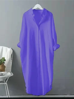 Women‘s Plus Size Curve Shirt Dress Casual Dress Shift Dress Solid Color Long Dress Maxi Dress Long Sleeve Button Shirt Collar Basic Outdoor Black White Spring Summer L XL XXL 3XL 4XL -HANs Plus Size Style Shop rodrvc1677060667002