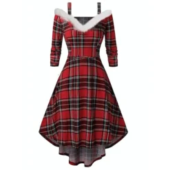 Women's Christmas Swing Dress Skater Dress Green Red Black Long Sleeve Pure Color Cold Shoulder Plus High Low Winter Fall V Neck Classic ModernFall Dress Slim 2022 S M L XL 2XL 3XL / Winter Dress -HANs Plus Size Style Shop roqdfk1667893895436