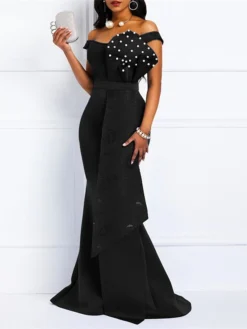 Women‘s Plus Size Curve Party Dress Color Block Off Shoulder Short Sleeve Spring Fall Stylish Prom Dress Maxi Long Dress Party Vacation Dress Sequin Dress -HANs Plus Size Style Shop rppeqn1663739319175
