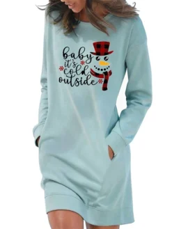 Women's Casual Dress Sweatshirt Dress Shift Dress Mini Dress Light Blue White Grey Long Sleeve Letter Pocket Fall Winter Autumn Crew Neck Stylish Winter Dress Christmas Fall Dress Loose Fit 2023 S M -HANs Plus Size Style Shop rpvzra1666175527457