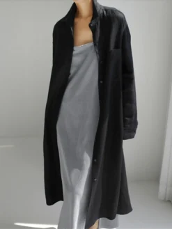 Women's Shirt Dress Casual Dress Linen Dress Maxi Long Dress Winter Dress Daily Holiday Polyester Casual Mature Shirt Collar Zipper Button Long Sleeve Summer Spring Fall 2023 Loose Fit Black Navy -HANs Plus Size Style Shop rqcthy1655346774493