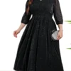 Women's Plus Size Curve Party Dress Black Dress A Line Dress Solid Color Midi Dress 3/4 Length Sleeve Ruched Patchwork V Neck Fashion Wedding Black Spring Fall XL XXL 3XL 4XL