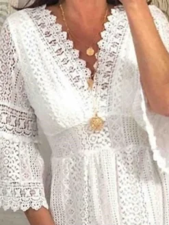 Women's Casual Dress White Dress Summer Dress Mini Dress Eyelet Daily Holiday Date Fashion Modern V Neck Sleeveless 2023 Regular Fit White Ivory Color S M L XL XXL Size -HANs Plus Size Style Shop rqdgpw1684323930289