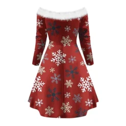 Women's Christmas Swing Dress Vintage Dress Mini Dress Green Light Green Wine Red Navy Blue White Long Sleeve Snowman Tree Snowflake Backless Feather Print Winter Fall Off Shoulder Vacation Stylish -HANs Plus Size Style Shop rqjyvt1666597246366