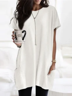 Women's Casual Dress T Shirt Dress Tee Dress Shift Dress Mini Dress Black White Pink Short Sleeve Pure Color Pocket Summer Spring Crew Neck Classic Loose Fit 2023 S M L XL XXL