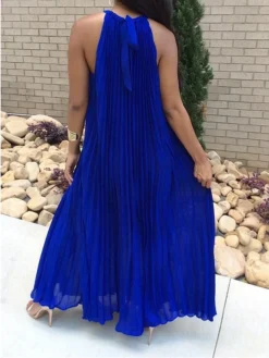 Women's Long Dress Maxi Dress Casual Dress Chiffon Dress White Dress Plain Basic Modern Daily Holiday Date Pleated Sleeveless Halter Dress Loose Fit Black White Navy Blue Summer Spring S M L XL -HANs Plus Size Style Shop rqrjys1684234952891