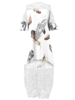 Women‘s Plus Size Curve Holiday Dress Floral Crew Neck Lace Half Sleeve Fall Spring Maxi Long Dress Date Vacation Dress Print -HANs Plus Size Style Shop rqsbgq1654584188748