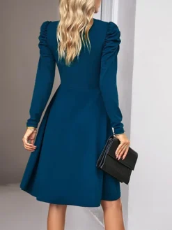 Women's Casual Dress Plain Dress Empire Waist Dresses Midi Dress Ruched Outdoor Daily Holiday Fashion Modern V Neck Long Sleeve 2023 Regular Fit Black Green Khaki Color S M L XL Size -HANs Plus Size Style Shop rqwxzg1692081757253