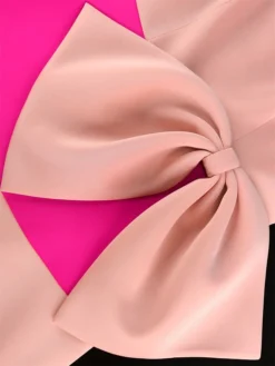 Women's Plus Size Curve Party Dress Swing Dress A Line Dress Color Block Midi Dress Long Sleeve Bow V Neck Fashion Party Pink Fall Winter XL XXL 3XL 4XL -HANs Plus Size Style Shop rqxgyr1694165774589