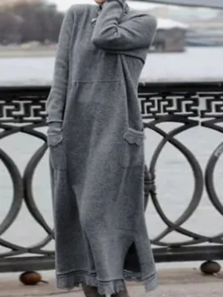 Women‘s Plus Size Curve Casual Dress Pure Color Turtleneck Long Sleeve Fall Winter Casual Maxi Long Dress Casual Daily Dress