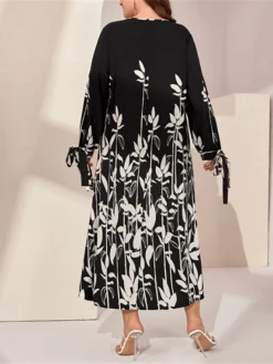 Women's Plus Size Curve Work Dress Semi Formal Dress Fashion Long Dress Maxi Dress Print Crew Neck Long Sleeve Floral Regular Fit Black Fall Winter L XL XXL 3XL 4XL -HANs Plus Size Style Shop rrzpyt1693299379795