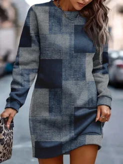 Women's Casual Dress Sweatshirt Dress Mini Dress Warm Fashion Outdoor Holiday Vacation Crew Neck Print Floral Loose Fit Red Blue Green S M L XL XXL