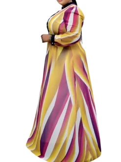 Women‘s Plus Size Curve Swing Dress Color Gradient Crew Neck Long Sleeve Fall Winter Casual Maxi Long Dress Daily Vacation Dress -HANs Plus Size Style Shop rtaihm1664180467661