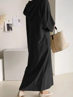 Women's Casual Dress Hoodie Dress Shift Dress Long Dress Maxi Dress Pocket Outdoor Daily Going Out Active Fashion Hooded Long Sleeve 2023 Loose Fit Black Khaki Gray Color S M L XL XXL Size -HANs Plus Size Style Shop rtihgu1693222780425