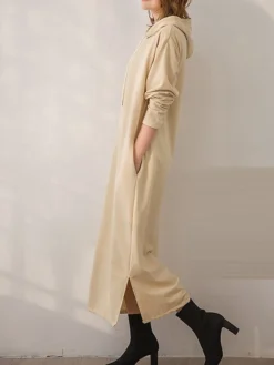 Women's Casual Dress Hoodie Dress Long Dress Maxi Dress Fashion Daily Outdoor Home Vacation Crew Neck Pocket Pure Color Pure Color Loose Fit Black Brown Army Green M L XL XXL -HANs Plus Size Style Shop rtstss1693294404916