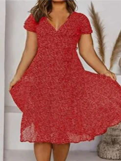 Women's Plus Size Apple Shaped Dress Curve A Line Dress Floral V Neck Short Sleeve Spring Summer Casual Mumu Knee Length Dress Casual Daily Dress