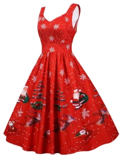 Women's Christmas Knee Length Dress Purple Black Red Navy Blue Light Blue Sleeveless Print Bow Print Fall Winter V Neck Casual Vintage2021 S M L XL XXL -HANs Plus Size Style Shop rutwhr1630043265936