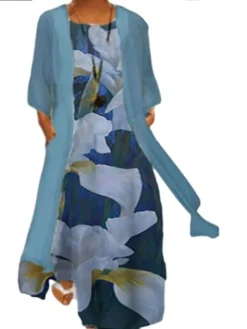 Women‘s Plus Size Curve Two Piece Dress Floral Crew Neck Print Long Sleeve Winter Fall Casual Maxi Long Dress Casual Daily Dress -HANs Plus Size Style Shop rvzgzw1637651356019