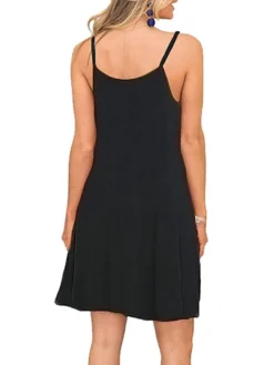 Women's Casual Dress Strap Dress Mini Dress Black Wine Dark Blue Sleeveless Pure Color Pocket Summer Spring Spaghetti Strap Stylish Loose Fit 2023 S M L XL XXL -HANs Plus Size Style Shop rylyzp1645096567836