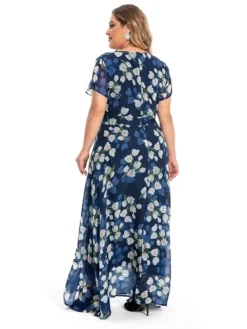 Women‘s Plus Size Curve Casual Dress Swing Dress A Line Dress Floral Long Dress Maxi Dress Short Sleeve Mesh Print Crew Neck Elegant Daily Dark Blue Summer Spring L XL XXL 3XL 4XL -HANs Plus Size Style Shop rzhaih1694769236036