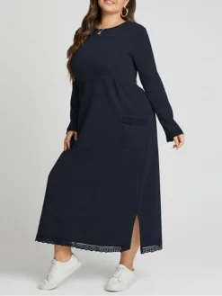 Women's Casual Dress Sweatshirt Dress Winter Dress Long Dress Maxi Dress Ruched Pocket Outdoor Daily Going Out Fashion Streetwear Crew Neck Long Sleeve 2023 Loose Fit Black Wine Purple Color S M L XL -HANs Plus Size Style Shop saxvsh1693813476250