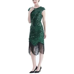 Women's Retro 1920s Fringe Dress Midi Dress Party Halloween Sequins Tassel Fringe Geometric Crewneck Sleeveless Regular Fit Spring Fall 2023 Black Pink S M L XL