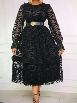 Women's Plus Size Curve Party Dress Cocktail Dress Black Dress Solid Color Midi Dress Long Sleeve Ruched Ruffle Crew Neck Fashion Party Black Fall Winter L XL XXL 3XL