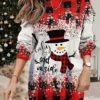 Women's Christmas Casual Dress Sweatshirt Dress Mini Dress Warm Fashion OutdoorVacation Crew Neck Print Geometric Snowman Loose Fit Red Blue Orange S M L XL XXL