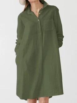 Women's Plus Size Curve Shirt Dress Casual Dress Solid Color Midi Dress Long Sleeve Ruched Shirt Collar Fashion Outdoor White Brown Fall Winter L XL XXL 3XL 4XL -HANs Plus Size Style Shop schpqy1693970749457