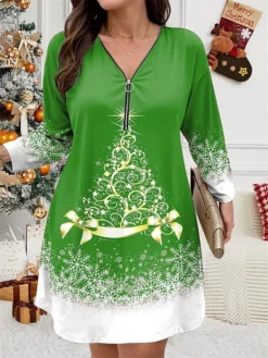 Women's Plus Size Curve Christmas Dress Casual Dress Winter Dress Christmas Tree Snowflake Mini Dress Long Sleeve Print V Neck Fashion Outdoor Black Wine Fall Winter L XL 2XL 3XL 4XL -HANs Plus Size Style Shop sdfkbr1697799819026